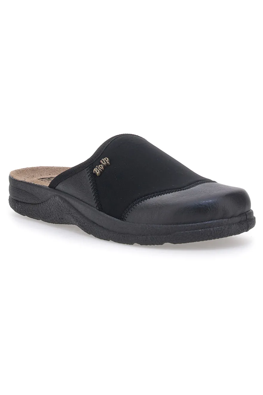 Pantofole nere con suola in vera pelle BIO UP 641