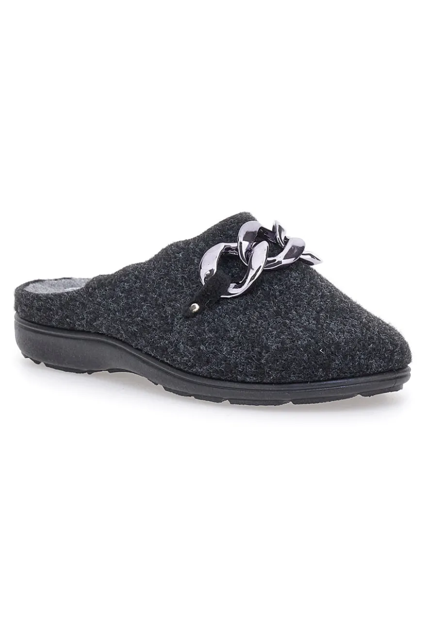 Pantofole Nere in Feltro con Catena Color Canna di Fucile Grazie 3004d