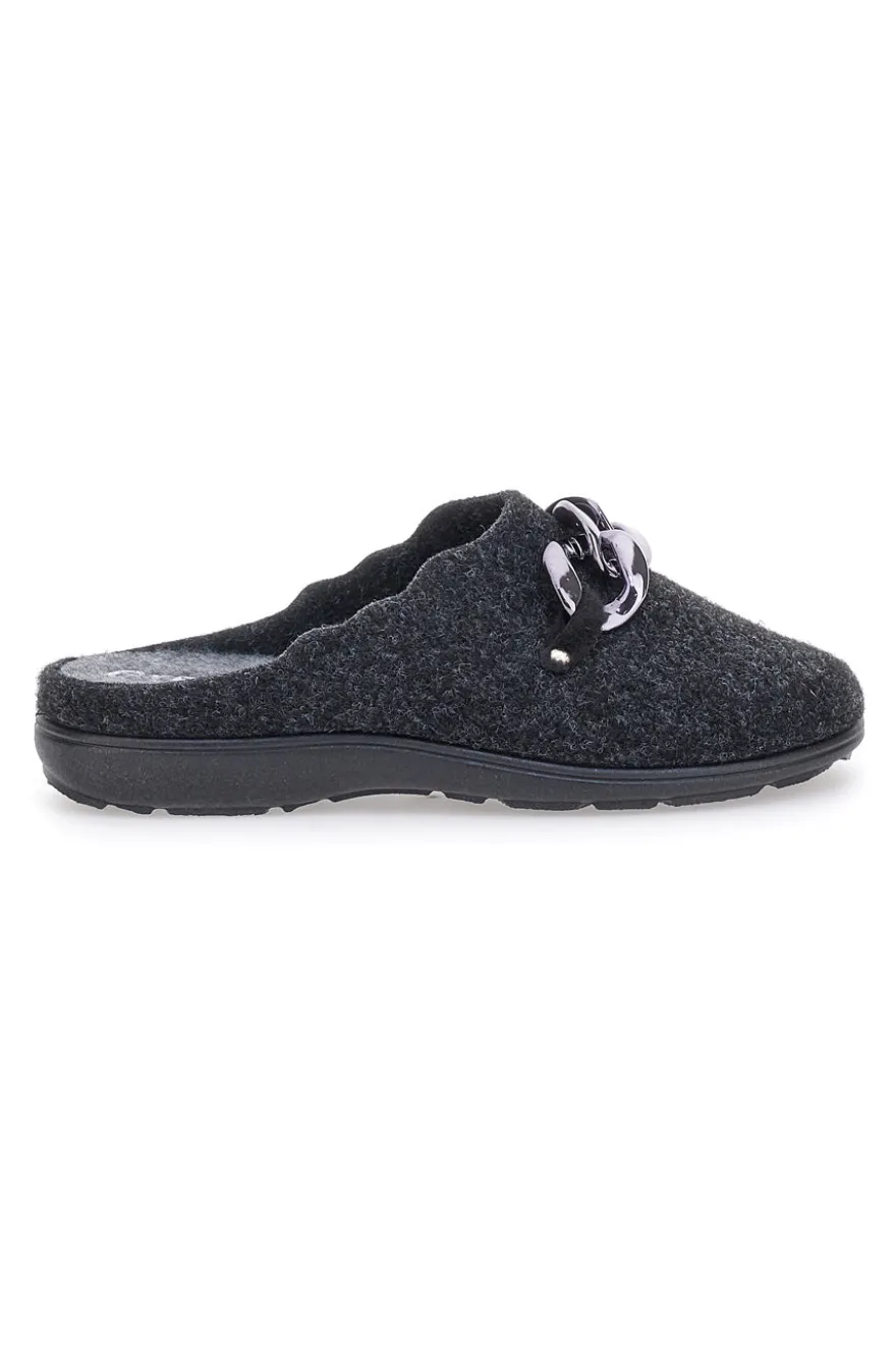 Pantofole Nere in Feltro con Catena Color Canna di Fucile Grazie 3004d