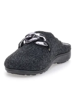 Pantofole Nere in Feltro con Catena Color Canna di Fucile Grazie 3004d