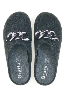 Pantofole Nere in Feltro con Catena Color Canna di Fucile Grazie 3004d