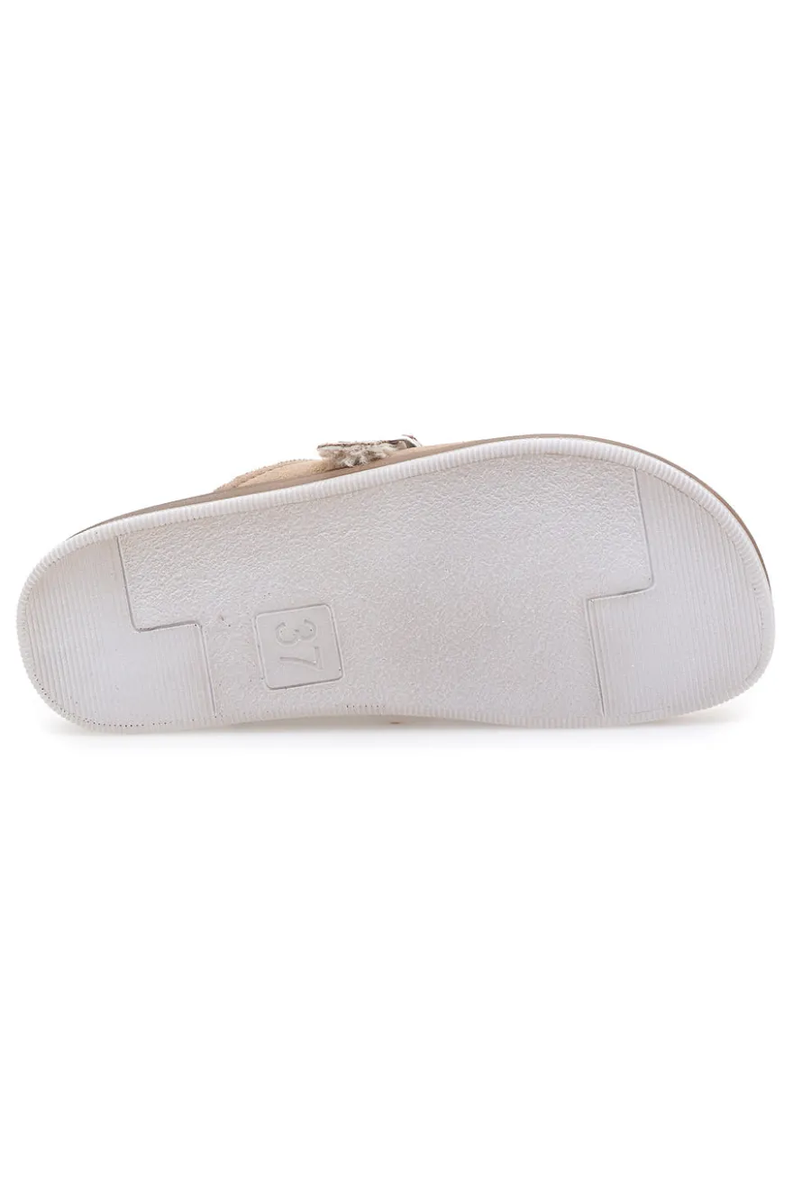 Pantofole nude con pelo interno e suola bianca INBLU 20 ct