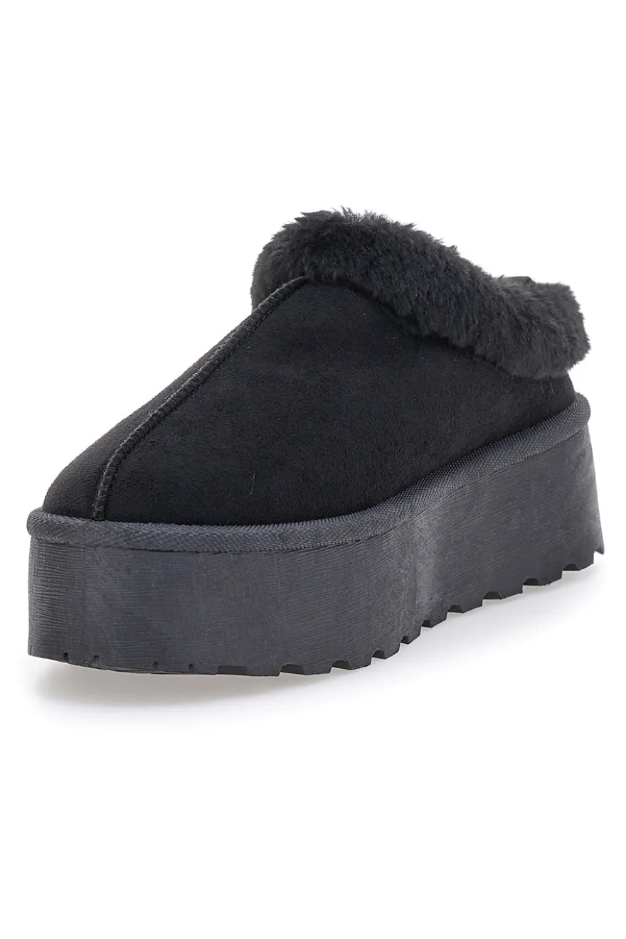 Pantofole Sabot nere con pelo con platform Pittarello Love PK1913A