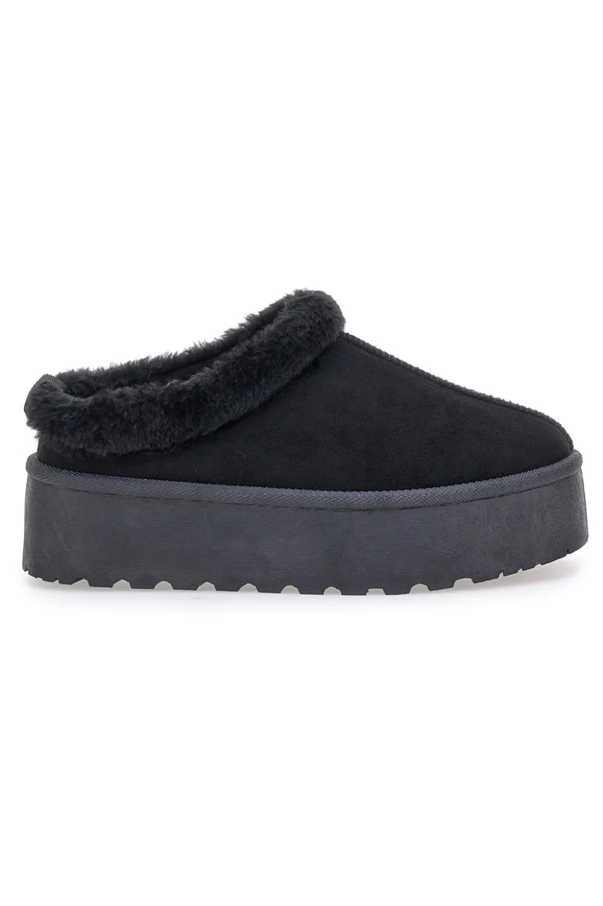 Pantofole Sabot nere con pelo con platform Pittarello Love PK1913A