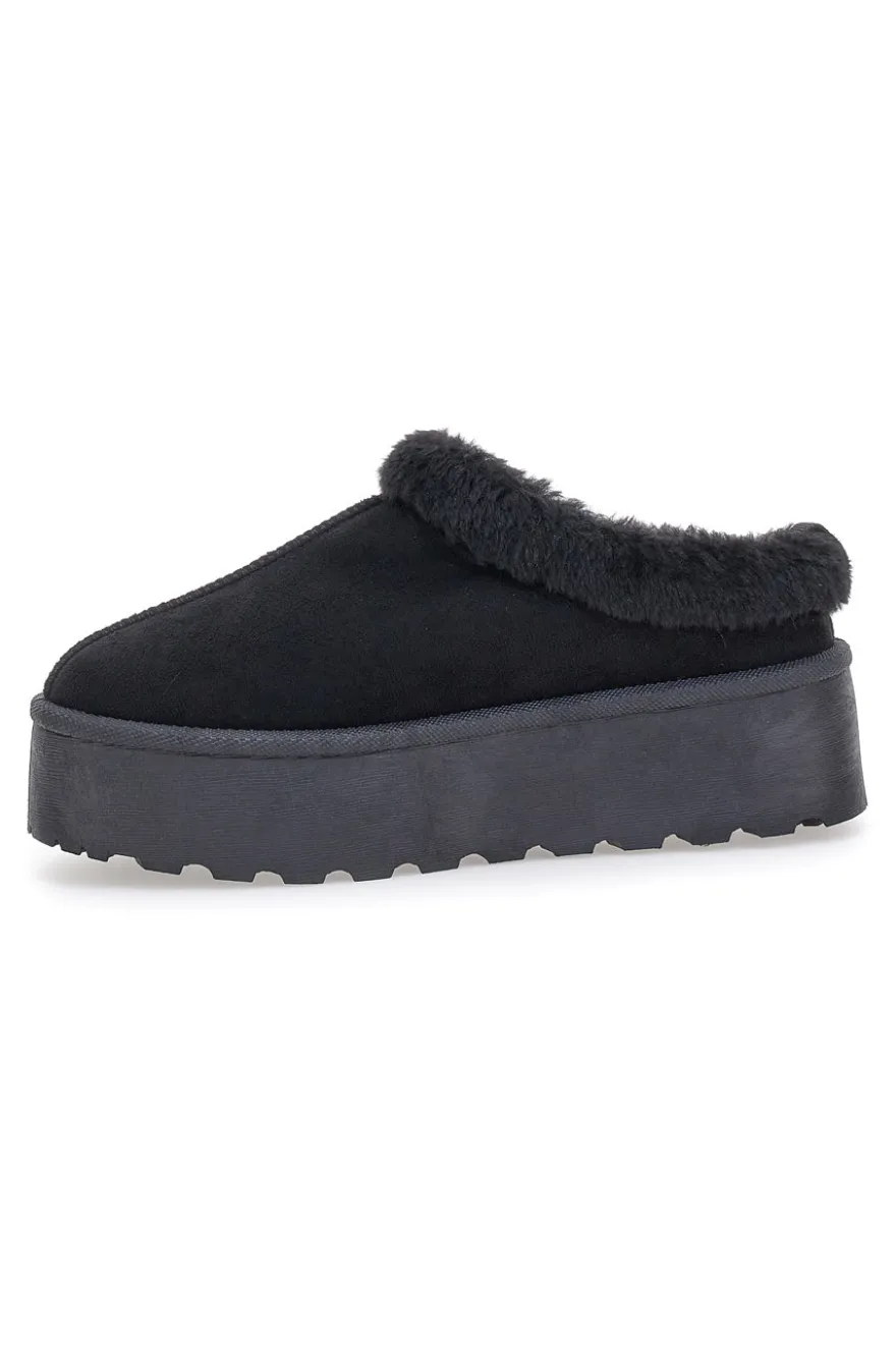 Pantofole Sabot nere con pelo con platform Pittarello Love PK1913A