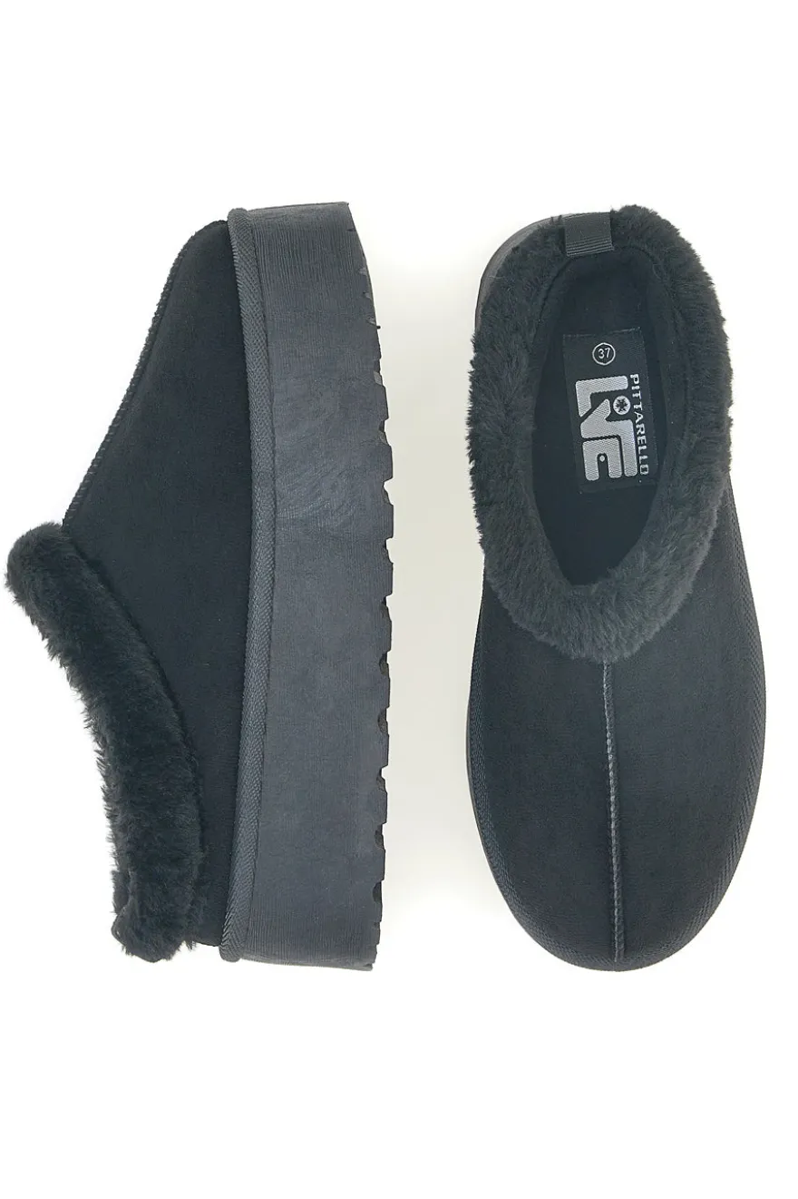 Pantofole Sabot nere con pelo con platform Pittarello Love PK1913A