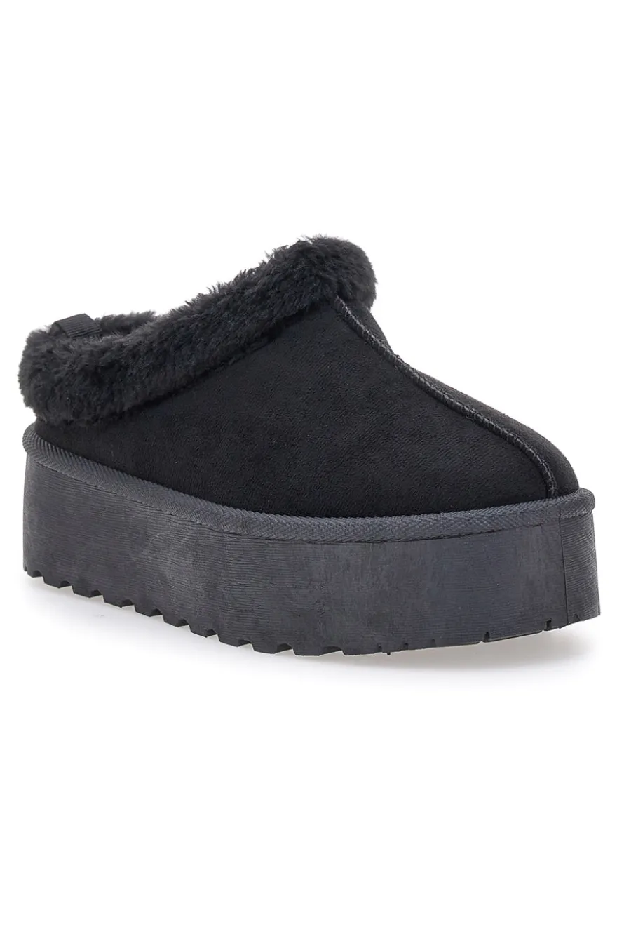 Pantofole Sabot nere con pelo con platform Pittarello Love PK1913A