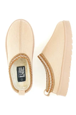 Pantofole slip-on beige con profilo decorato e interno in pelliccia Pittarello Love PK1859D