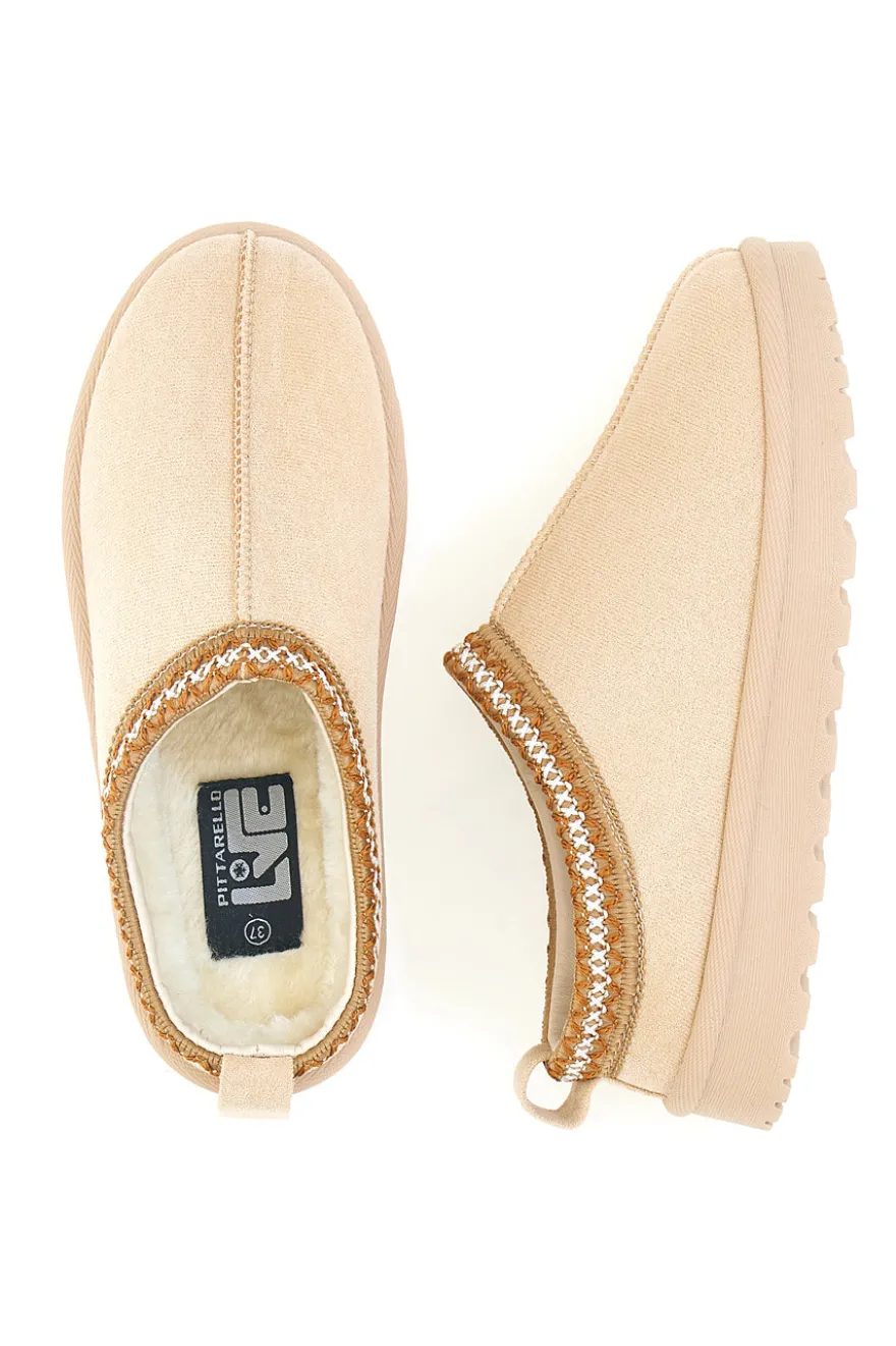 Pantofole slip-on beige con profilo decorato e interno in pelliccia Pittarello Love PK1859D