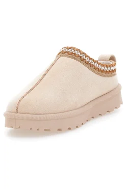 Pantofole slip-on beige con profilo decorato e interno in pelliccia Pittarello Love PK1859D
