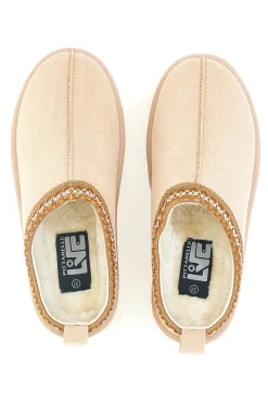 Pantofole slip-on beige con profilo decorato e interno in pelliccia Pittarello Love PK1859D