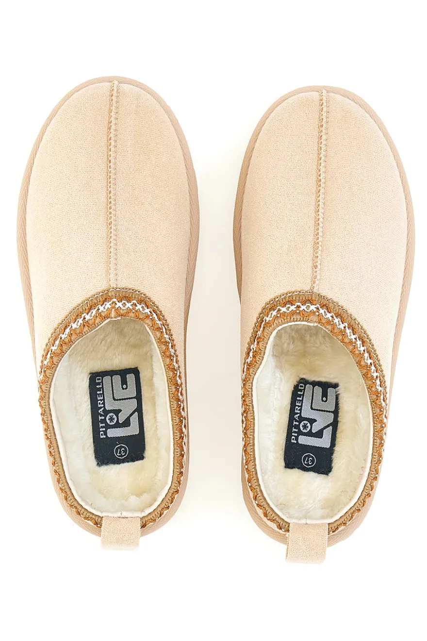 Pantofole slip-on beige con profilo decorato e interno in pelliccia Pittarello Love PK1859D