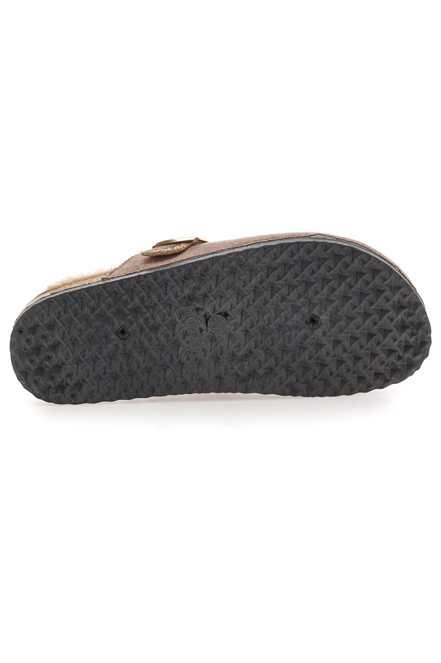 Pantofole taupe con fibbia e interno con pelo Altemberg 1107