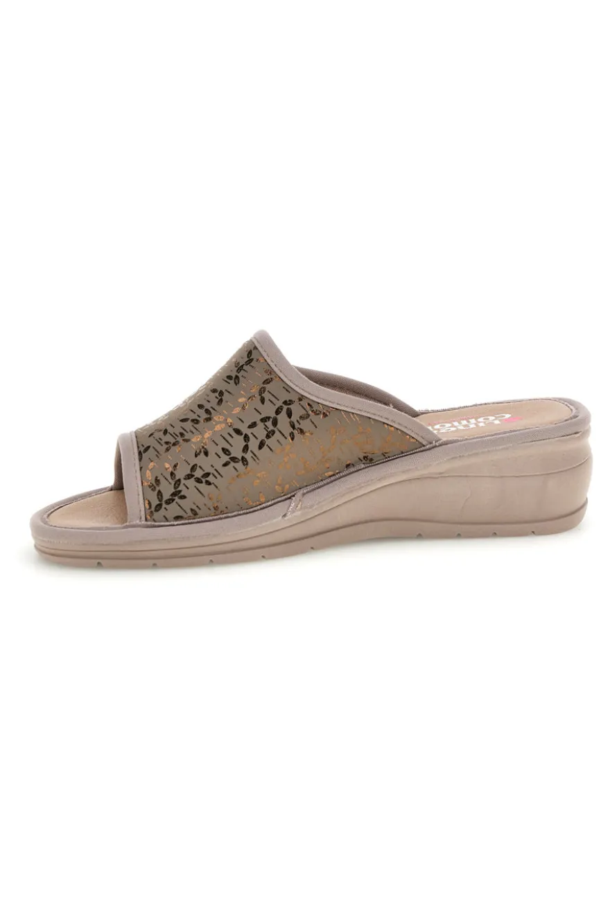 Pantofole Tortora con fascia traforata Linea comoda 7555