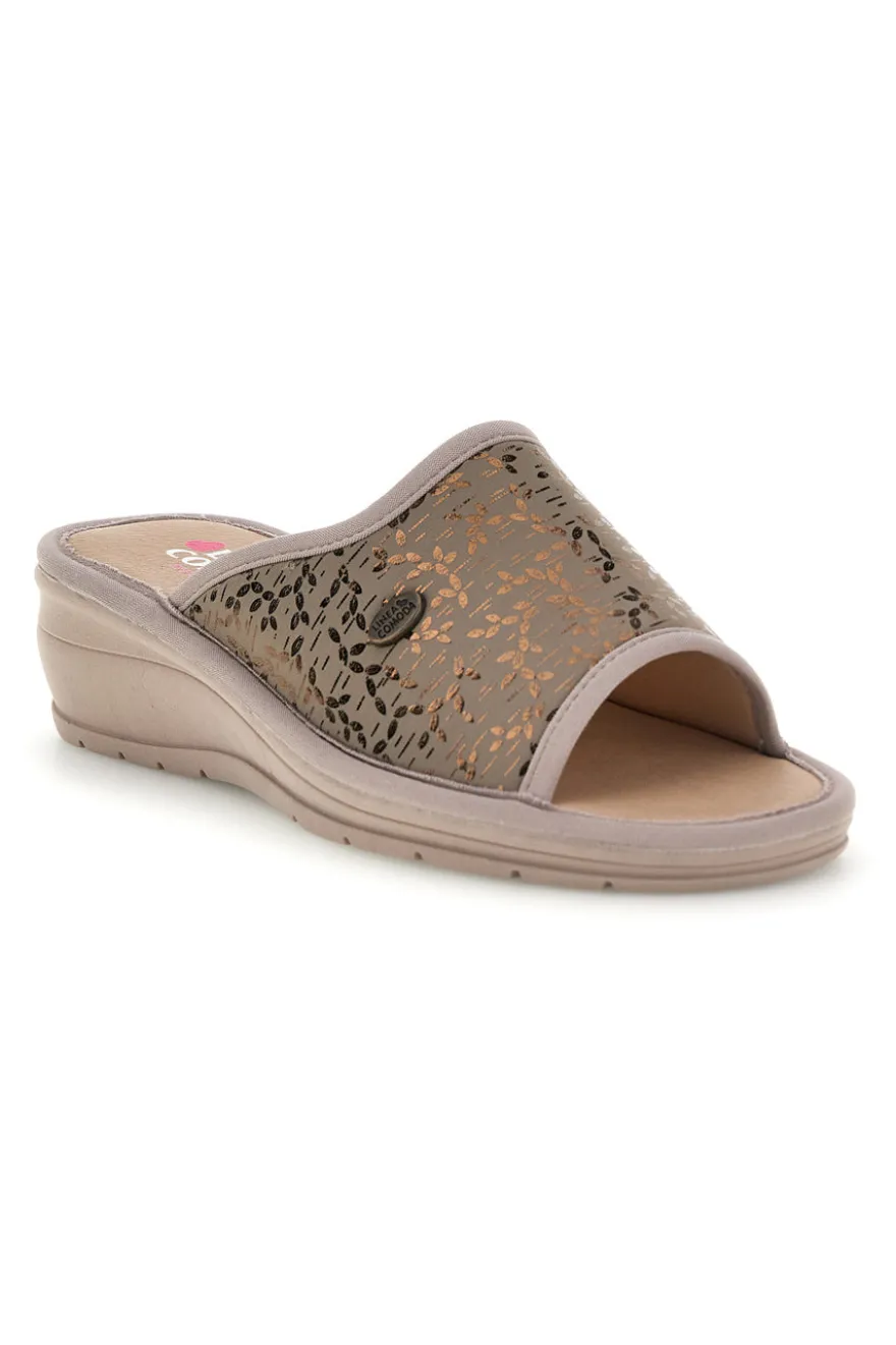 Pantofole Tortora con fascia traforata Linea comoda 7555