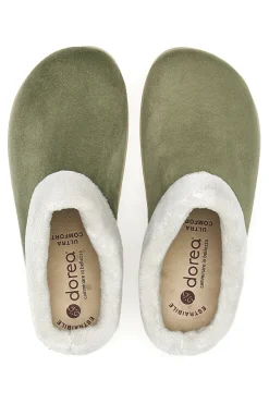 Pantofole verdi con bordo in pelo Dorea SE350