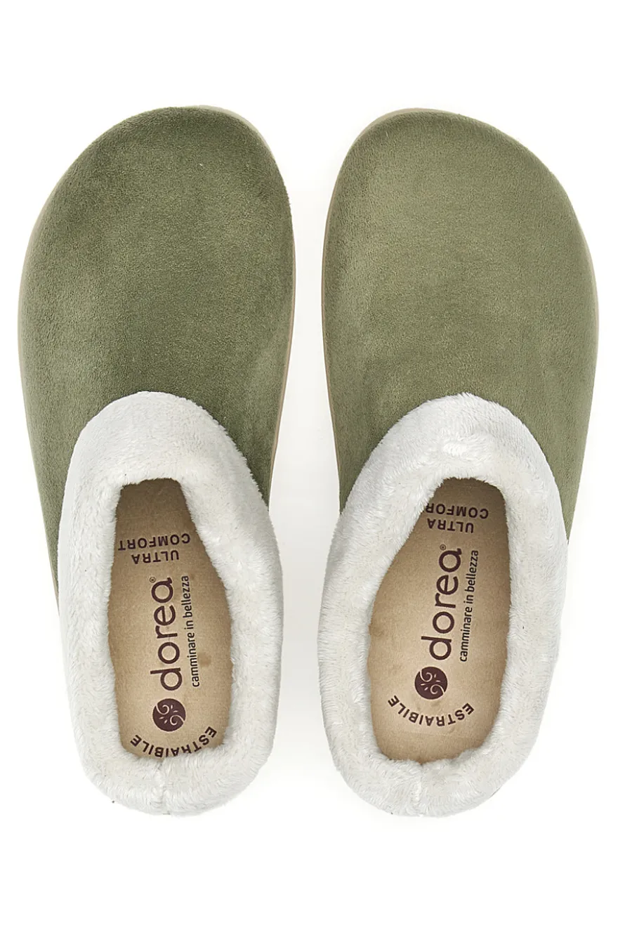Pantofole verdi con bordo in pelo Dorea SE350