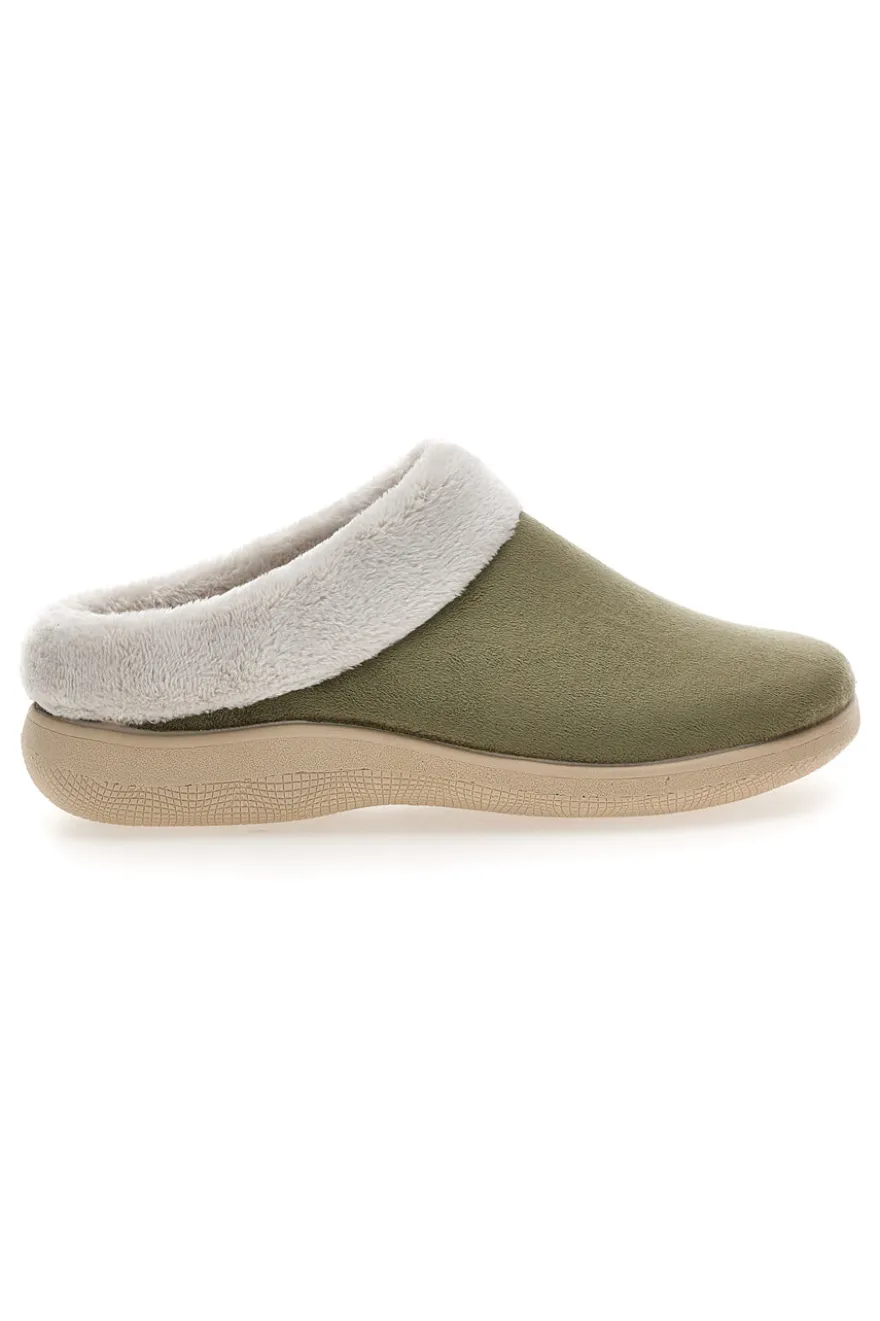 Pantofole verdi con bordo in pelo Dorea SE350