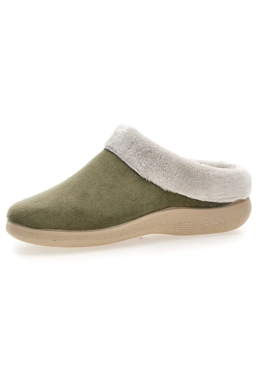 Pantofole verdi con bordo in pelo Dorea SE350