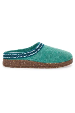 Pantofole Verdi in Feltro con Bordo Ricamato e Plantare Estraibile Pittarello Stella Del Nord Bio2