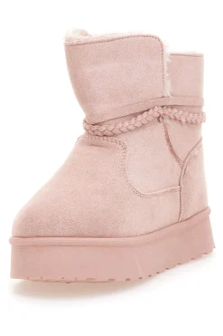 Pinkfarbene Stiefeletten mit Glitzerherz und warmem Fellfutter