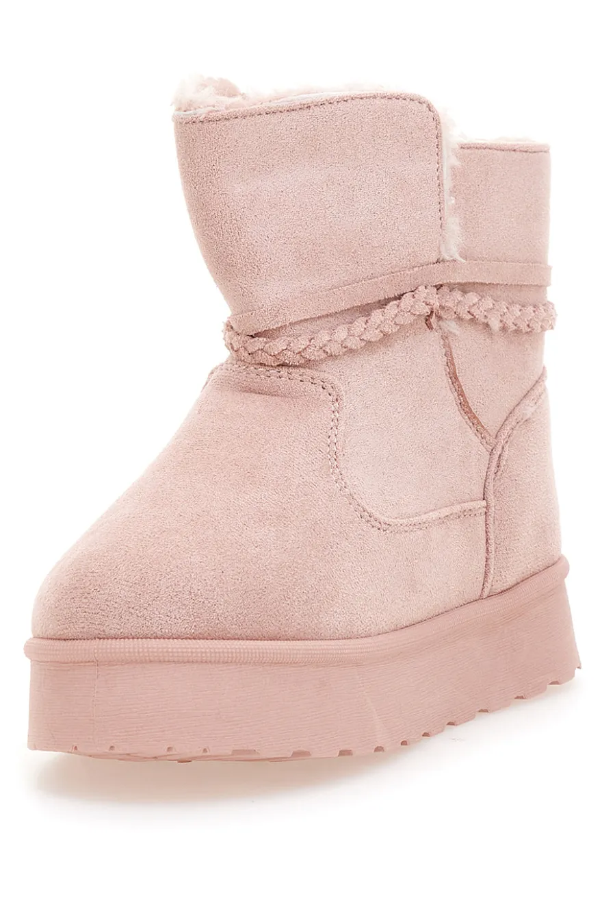 Pinkfarbene Stiefeletten mit Glitzerherz und warmem Fellfutter