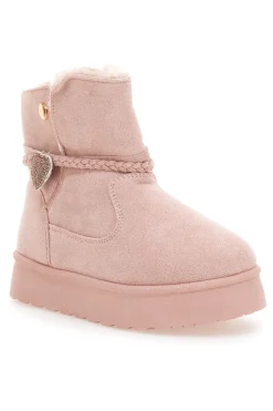 Pinkfarbene Stiefeletten mit Glitzerherz und warmem Fellfutter