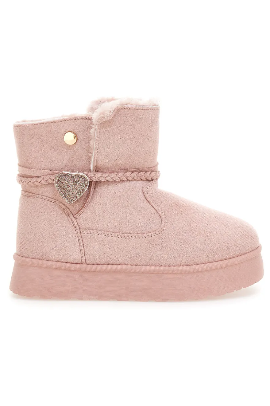 Pinkfarbene Stiefeletten mit Glitzerherz und warmem Fellfutter