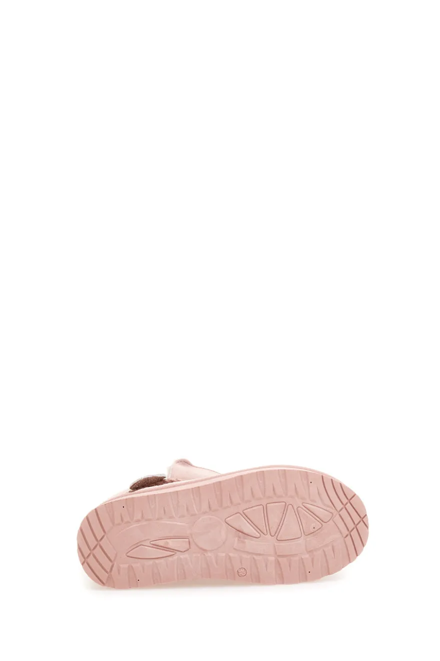 Pinkfarbene Stiefeletten mit Glitzerherz und warmem Fellfutter