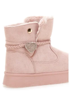 Pinkfarbene Stiefeletten mit Glitzerherz und warmem Fellfutter