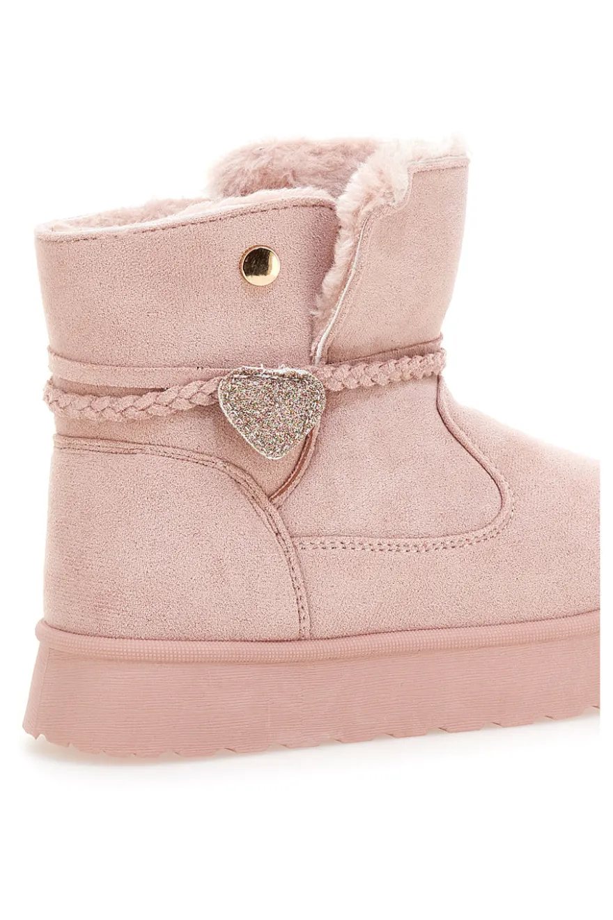 Pinkfarbene Stiefeletten mit Glitzerherz und warmem Fellfutter