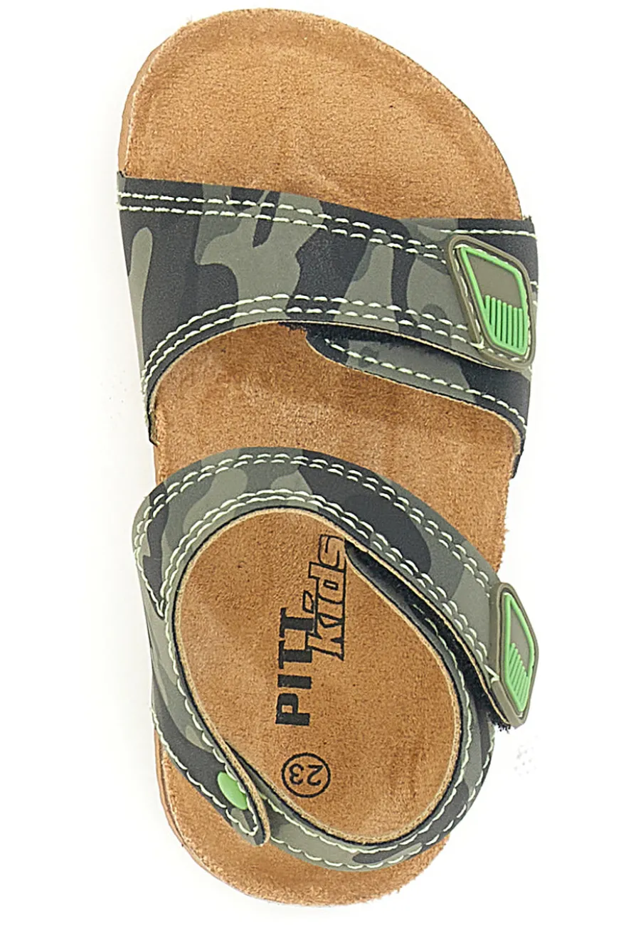 Pitt Kids 14512 Sandalen mit doppelt verstellbarem Riemen, Camouflage, Grün