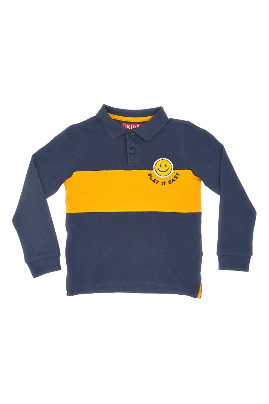 PITT KIDS Blaues und gelbes Langarm-Poloshirt 6031