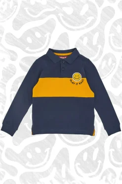 PITT KIDS Blaues und gelbes Langarm-Poloshirt 6031