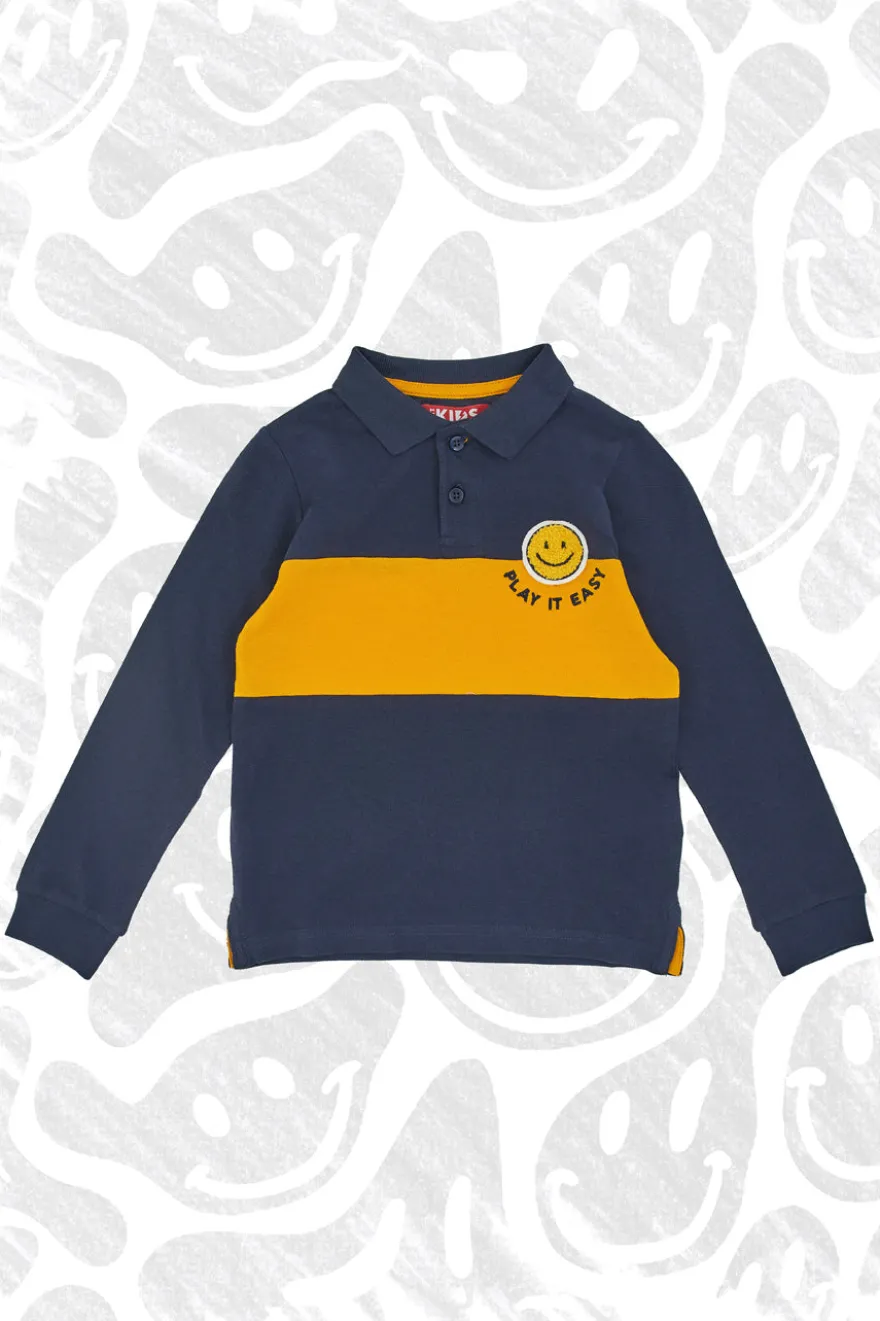 PITT KIDS Blaues und gelbes Langarm-Poloshirt 6031