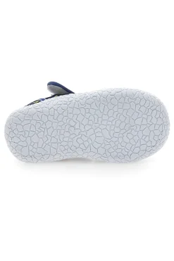 PITT KIDS PK2492D Blaue Sandalen für die ersten Schritte mit gelben Dinosauriern, geschlossene Zehenpartie