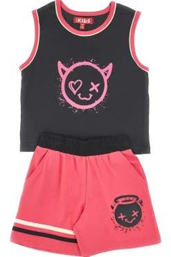 PITT KIDS PT-K-SE-7030 Set aus Tanktop und Shorts, Fuchsia und Schwarz