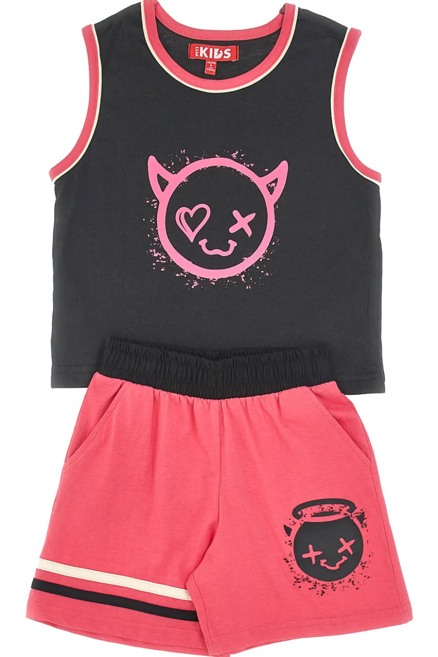 PITT KIDS PT-K-SE-7030 Set aus Tanktop und Shorts, Fuchsia und Schwarz