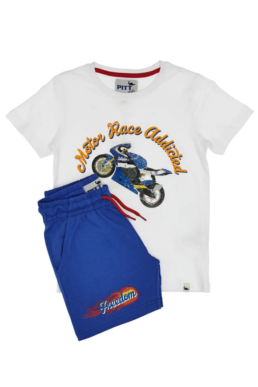 Pitt Kids T-Shirt und Shorts Set 03073 Weiß und Blau