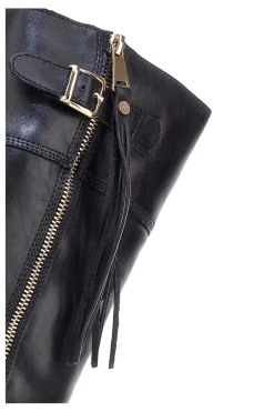 Pittarello Class LFL2543 schwarze Stiefel aus echtem Leder mit goldenem Reißverschluss und Schnalle