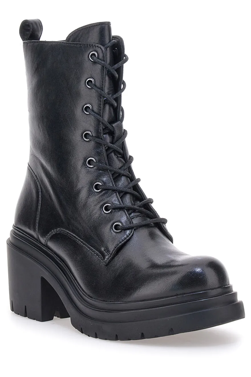 Pittarello Focus KI4040 schwarze Stiefeletten mit breitem Absatz und Schnürverschluss