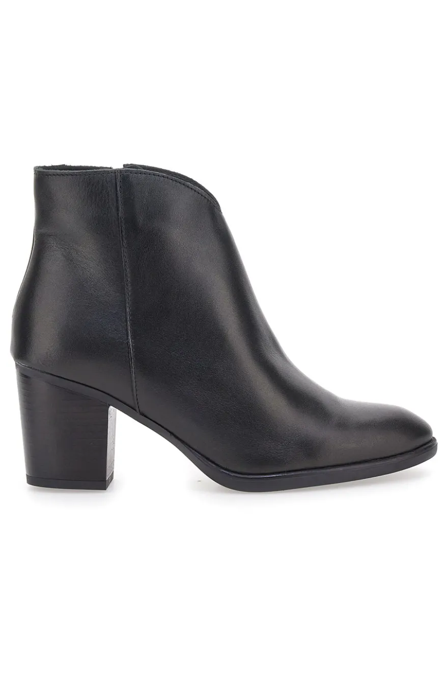 Pittarello Glam 4566400 Schwarze Lederstiefeletten mit mittelhohem Absatz