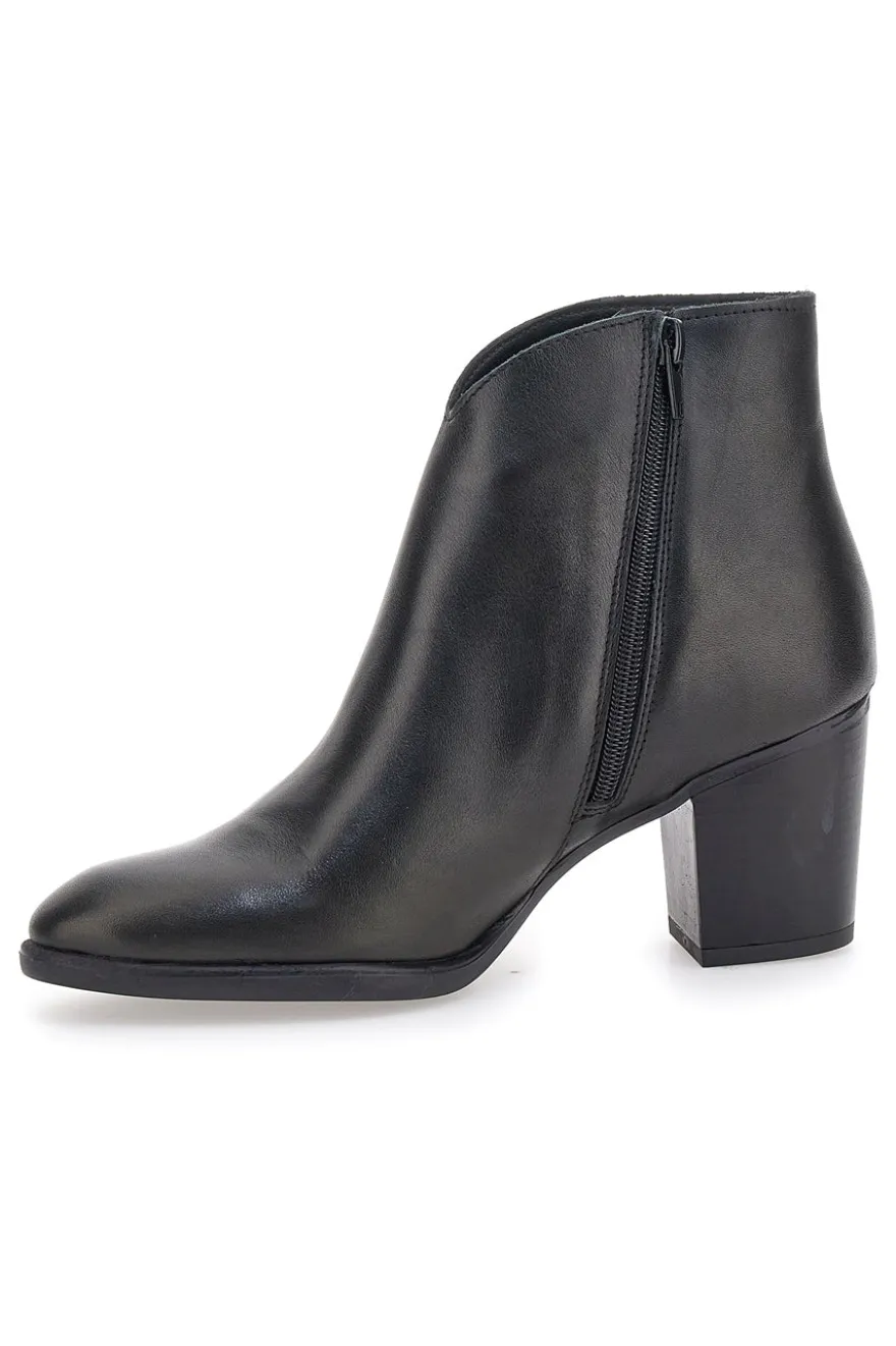 Pittarello Glam 4566400 Schwarze Lederstiefeletten mit mittelhohem Absatz