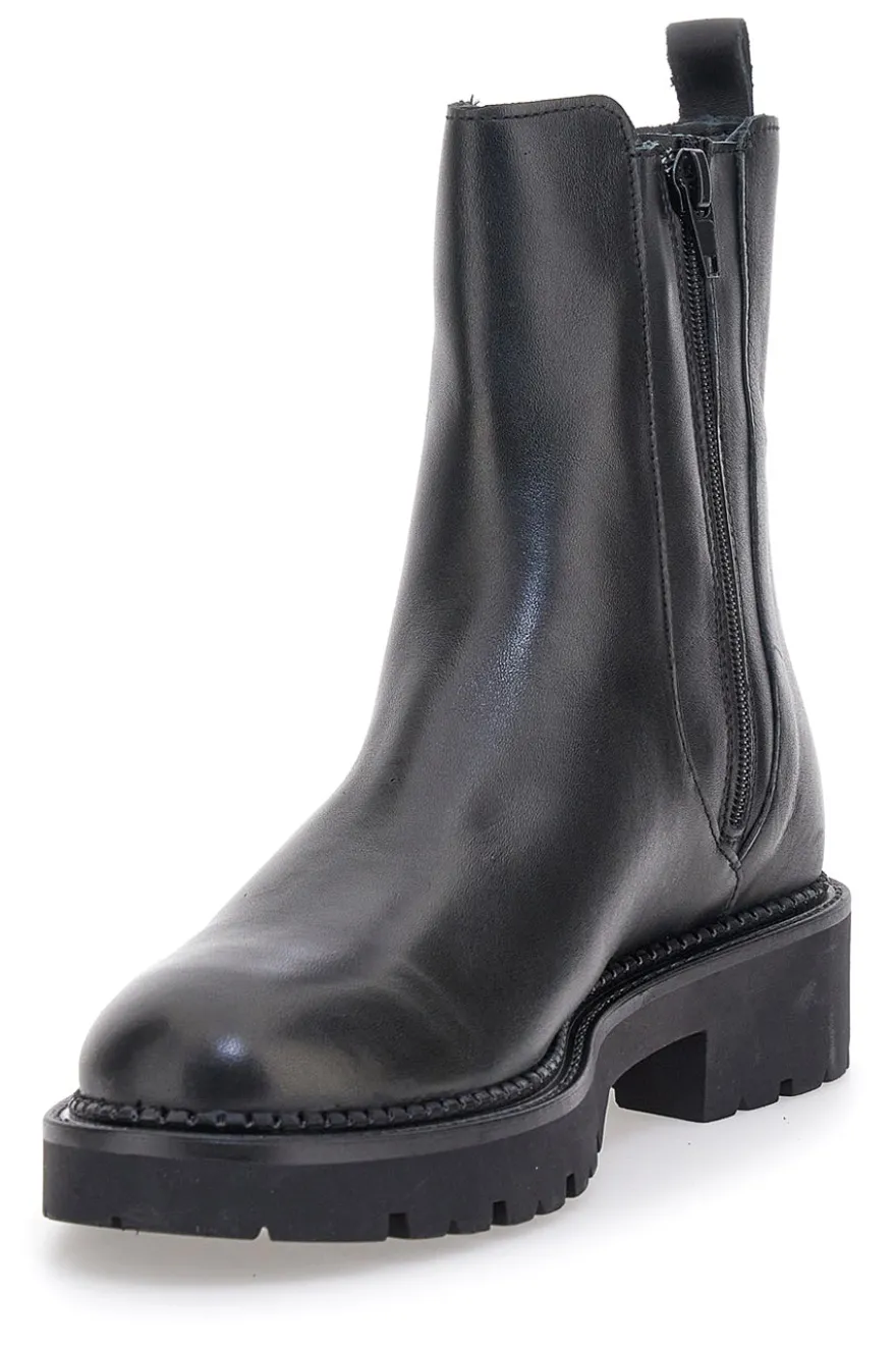 Pittarello Glam 6436675 schwarze Stiefeletten aus echtem Leder mit Profilsohle
