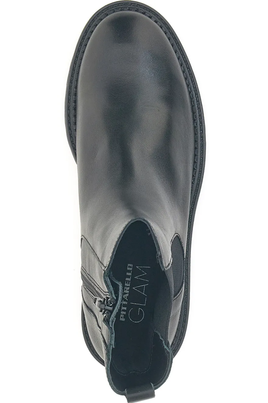 Pittarello Glam 6436675 schwarze Stiefeletten aus echtem Leder mit Profilsohle