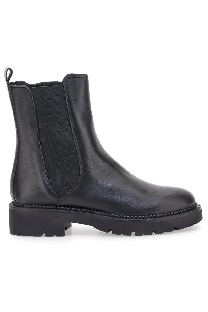 Pittarello Glam 6436675 schwarze Stiefeletten aus echtem Leder mit Profilsohle