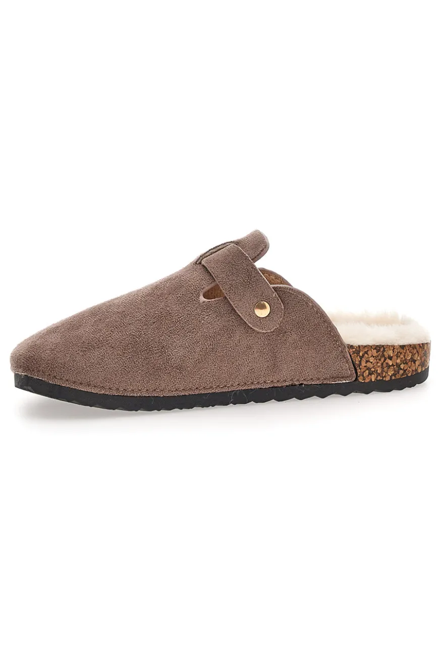 Pittarello Love 1071 Braune Hausschuhe mit Schnalle und Fellfutter