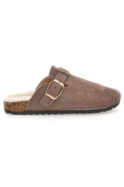 Pittarello Love 1071 Braune Hausschuhe mit Schnalle und Fellfutter