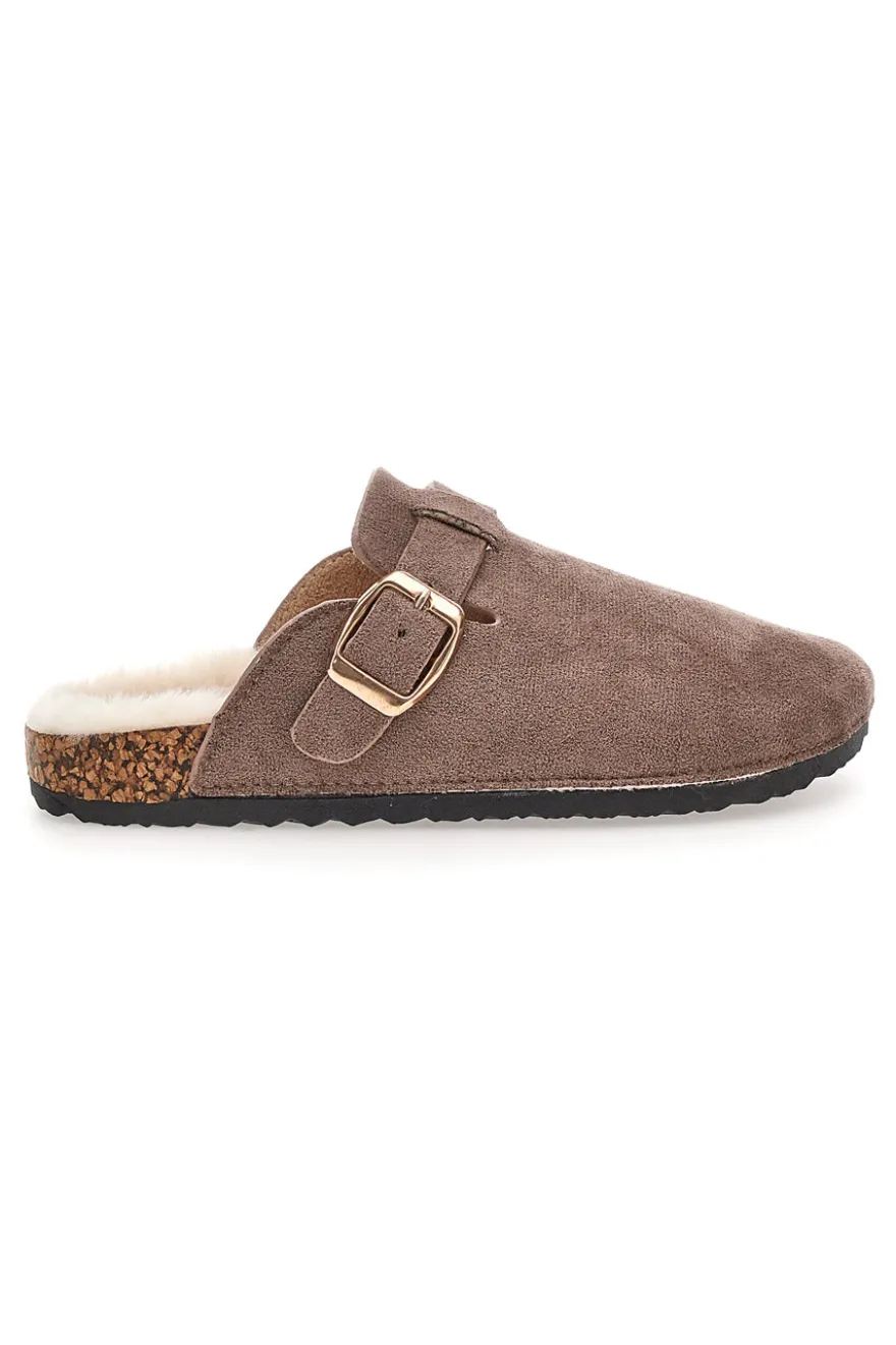 Pittarello Love 1071 Braune Hausschuhe mit Schnalle und Fellfutter