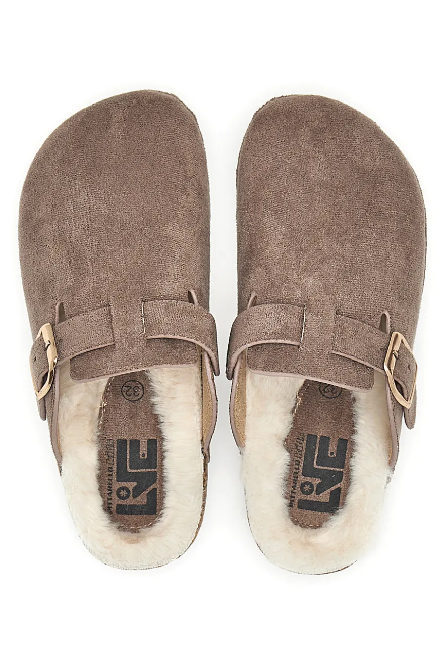 Pittarello Love 1071 Braune Hausschuhe mit Schnalle und Fellfutter